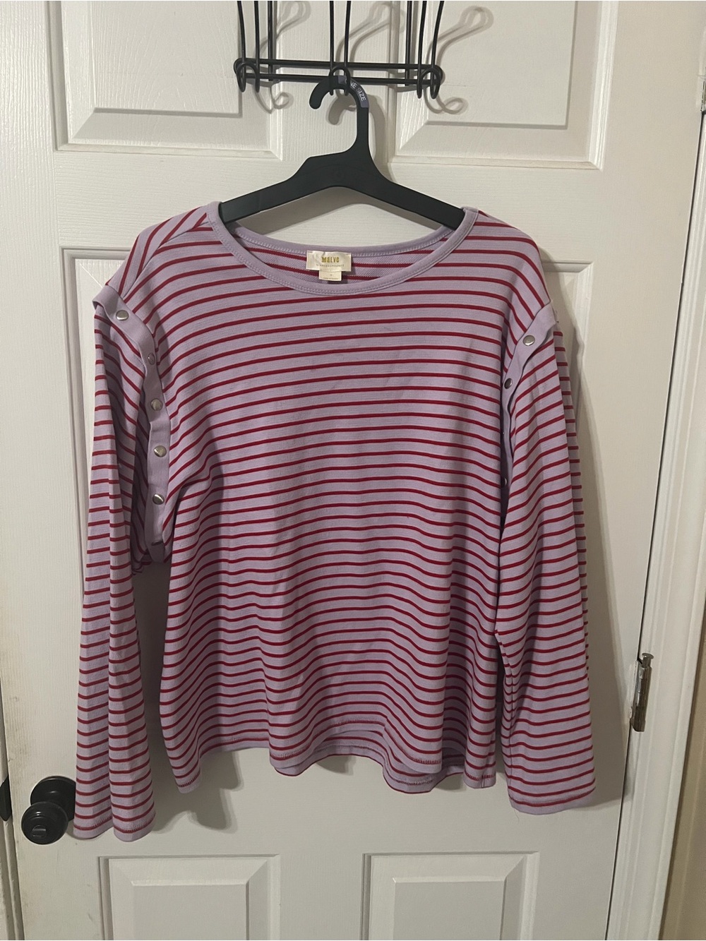 Maeve Anthropologie Womens Striped Removable Sleeve Top Purple Red 1X